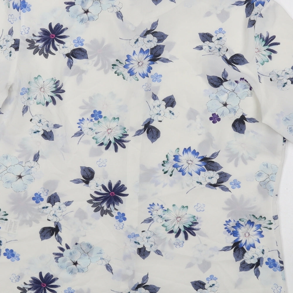 Marks & Spencer Womens White Floral Polyester Basic Button-Up Size S Collared
