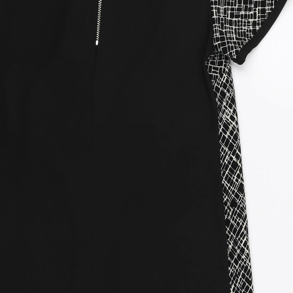New Look Womens Black Geometric Polyester A-Line Size 6 Round Neck Zip