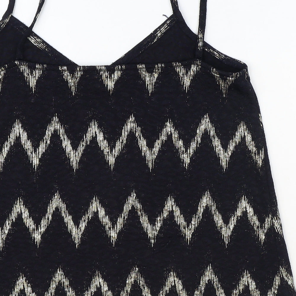 Topshop Womens Black Geometric Polyester Basic Tank Size 6 V-Neck