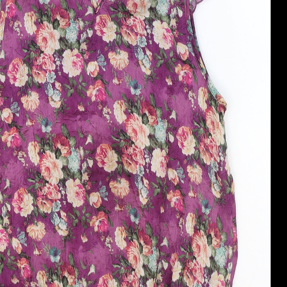 Purple Womens Purple Floral Polyester Basic Tank Size S Scoop Neck