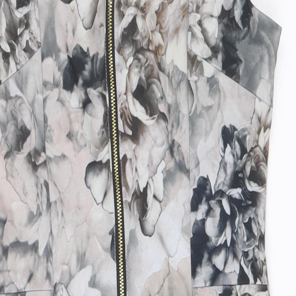 H&M Womens Grey Geometric Polyacrylate Fibre Shift Size 10 Square Neck Zip