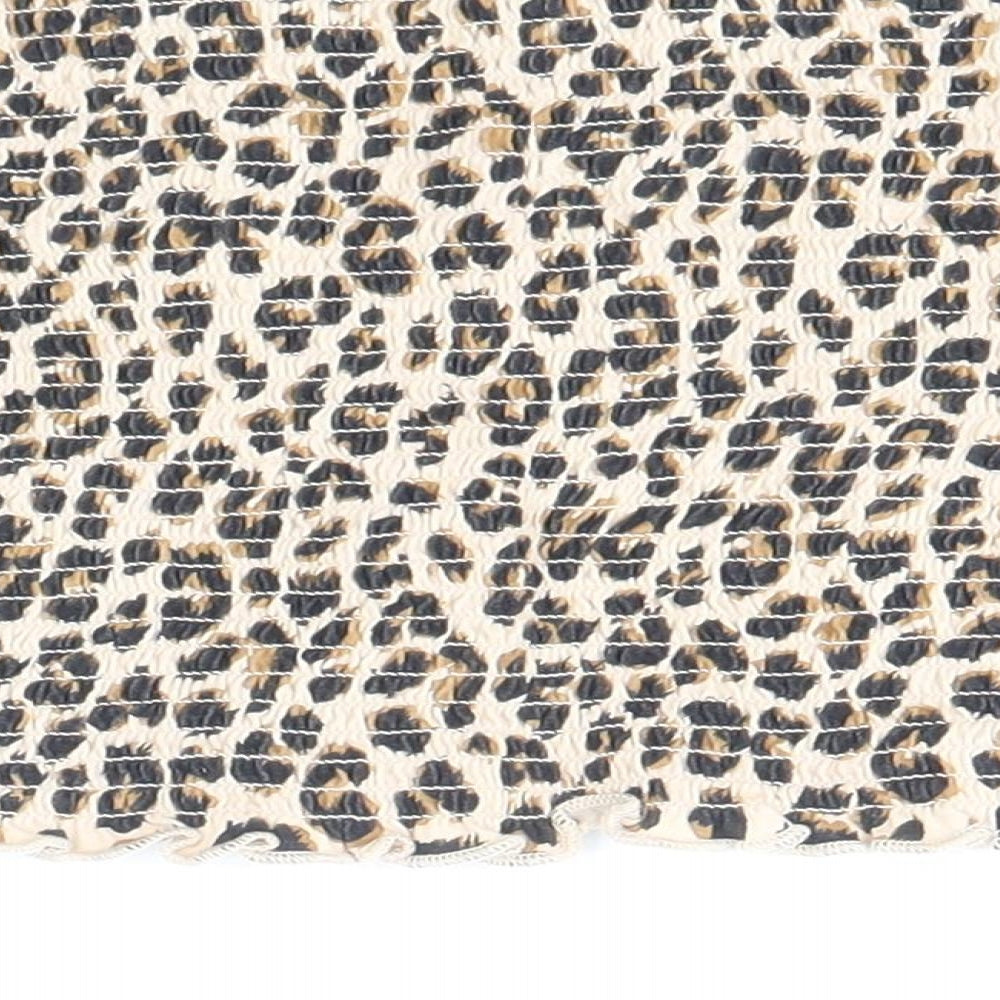 Divided by H&M Womens Beige Animal Print Cotton Cropped Blouse Size L Off the Shoulder - Leopard Print Bandeau