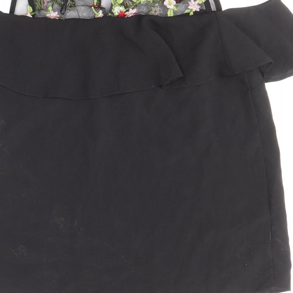 Atmosphere Womens Black Floral Polyester Basic Blouse Size 10 Scoop Neck
