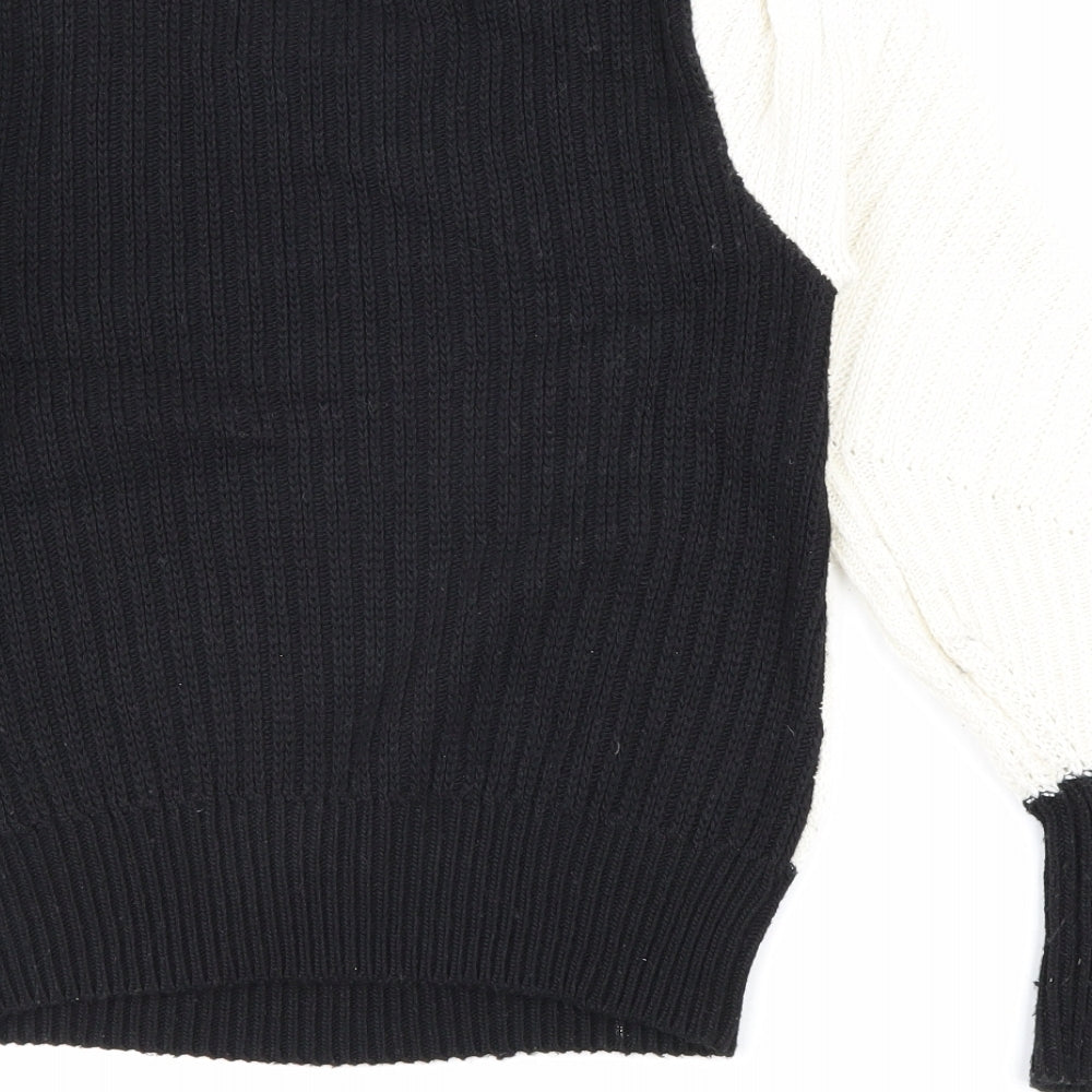 Marks & Spencer Womens Black Boat Neck Polyester Pullover Jumper Size 10 - Colourblock