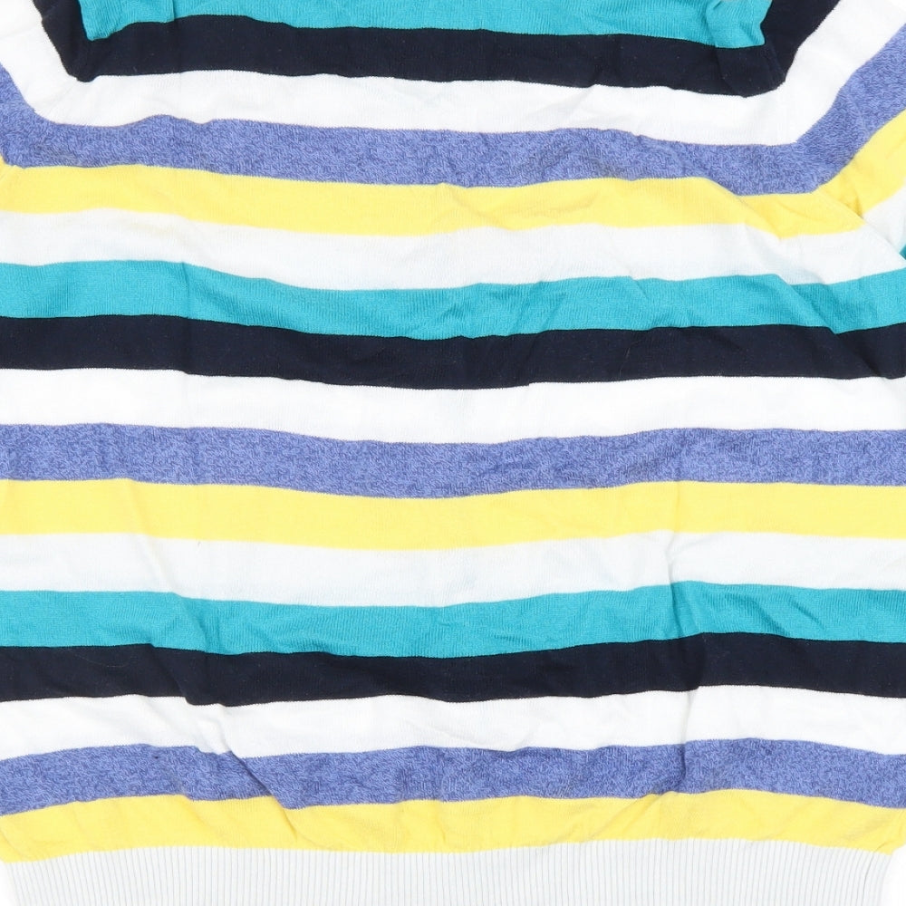 Per Una Womens Multicoloured Scoop Neck Striped 100% Cotton Cardigan Jumper Size 16
