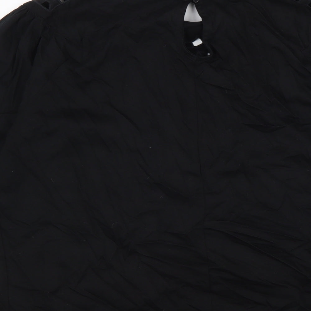 Warehouse Womens Black 100% Cotton Basic Blouse Size 8 Round Neck