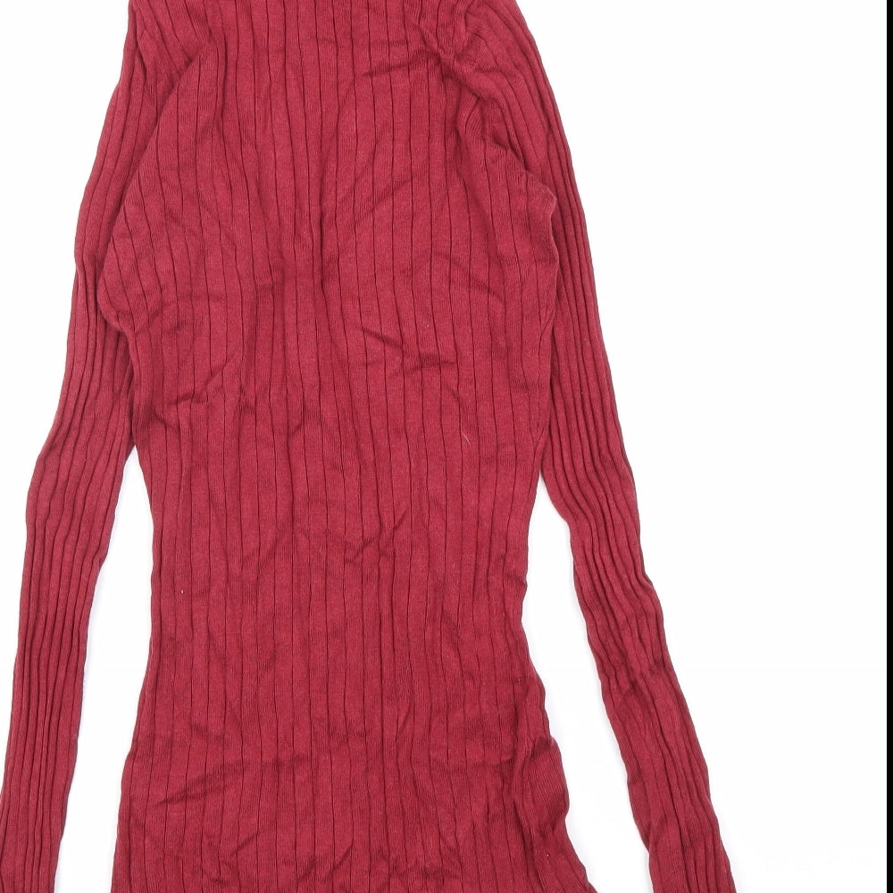 River Island Womens Red Viscose Basic T-Shirt Size 6 Roll Neck