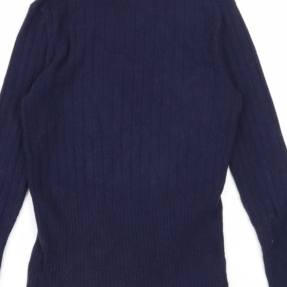 Marks & Spencer Womens Blue High Neck Viscose Pullover Jumper Size 6 - Ribbed