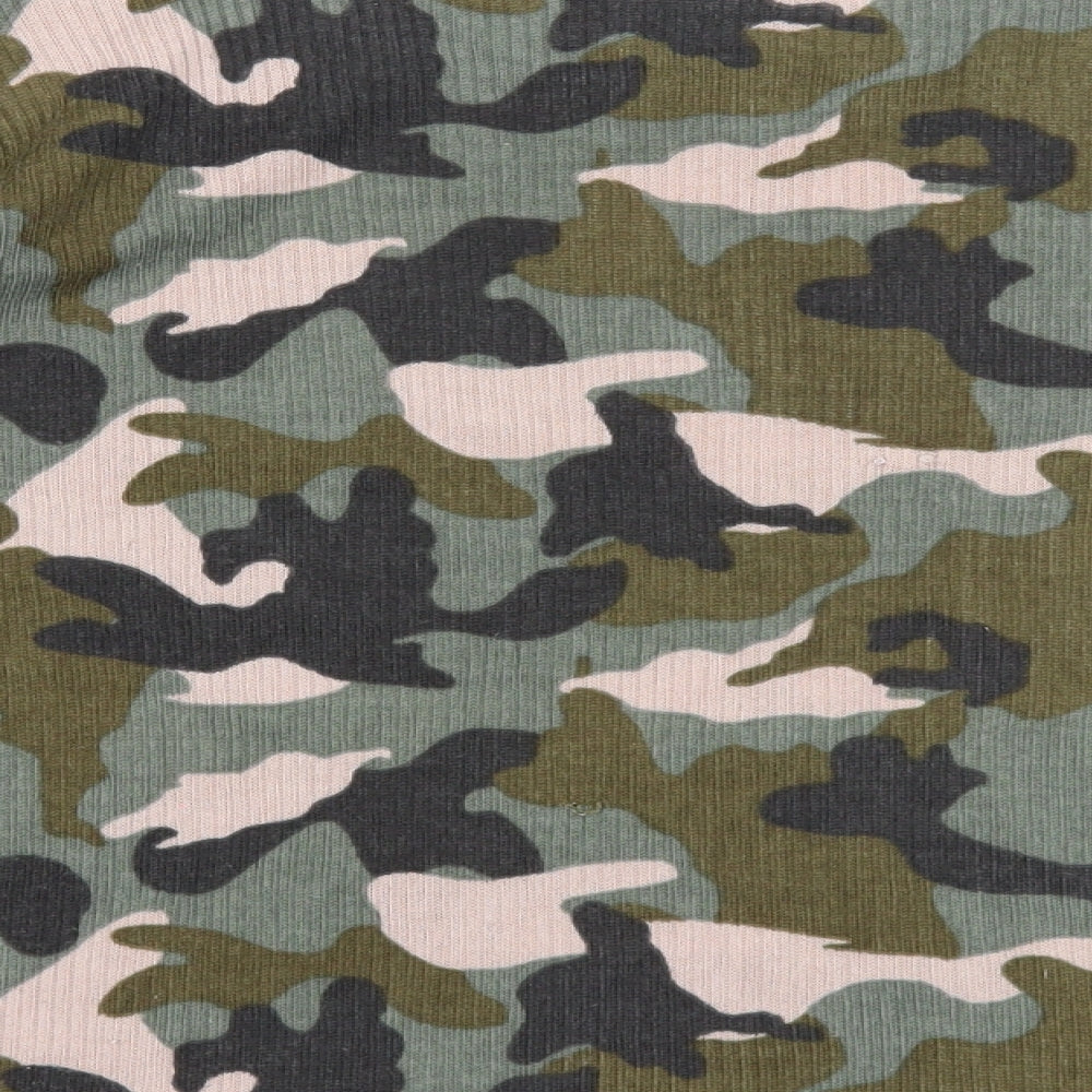 Divided Womens Green Scoop Neck Camouflage Polyester Pullover Jumper Size M - Ribbed