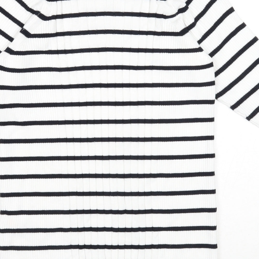 Marks & Spencer Womens White Round Neck Striped Viscose Pullover Jumper Size S