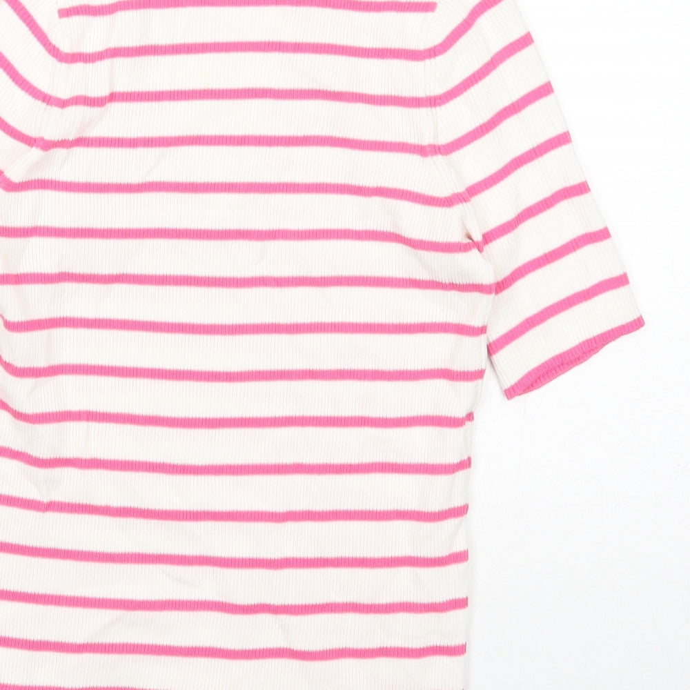 Marks & Spencer Womens White Collared Striped Cotton Pullover Jumper Size S