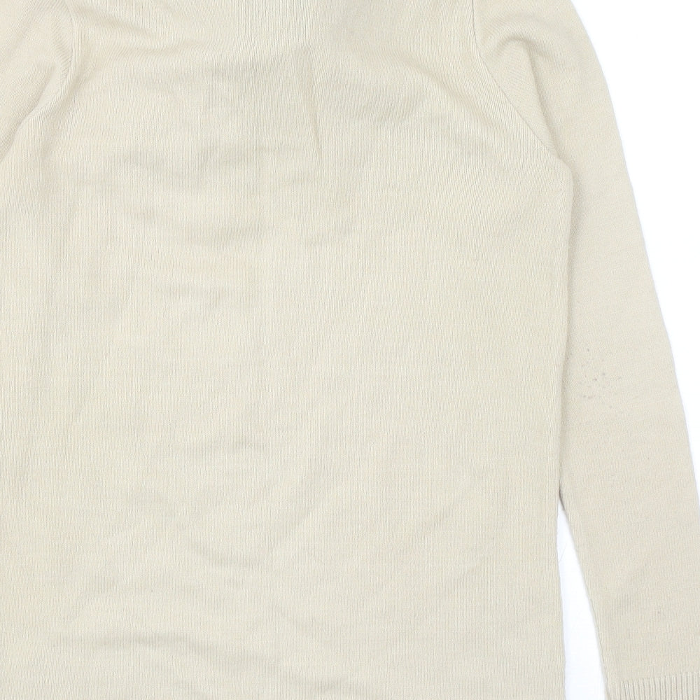 Alexara Womens Beige Round Neck Acrylic Pullover Jumper Size M - Scarf Neck Detail