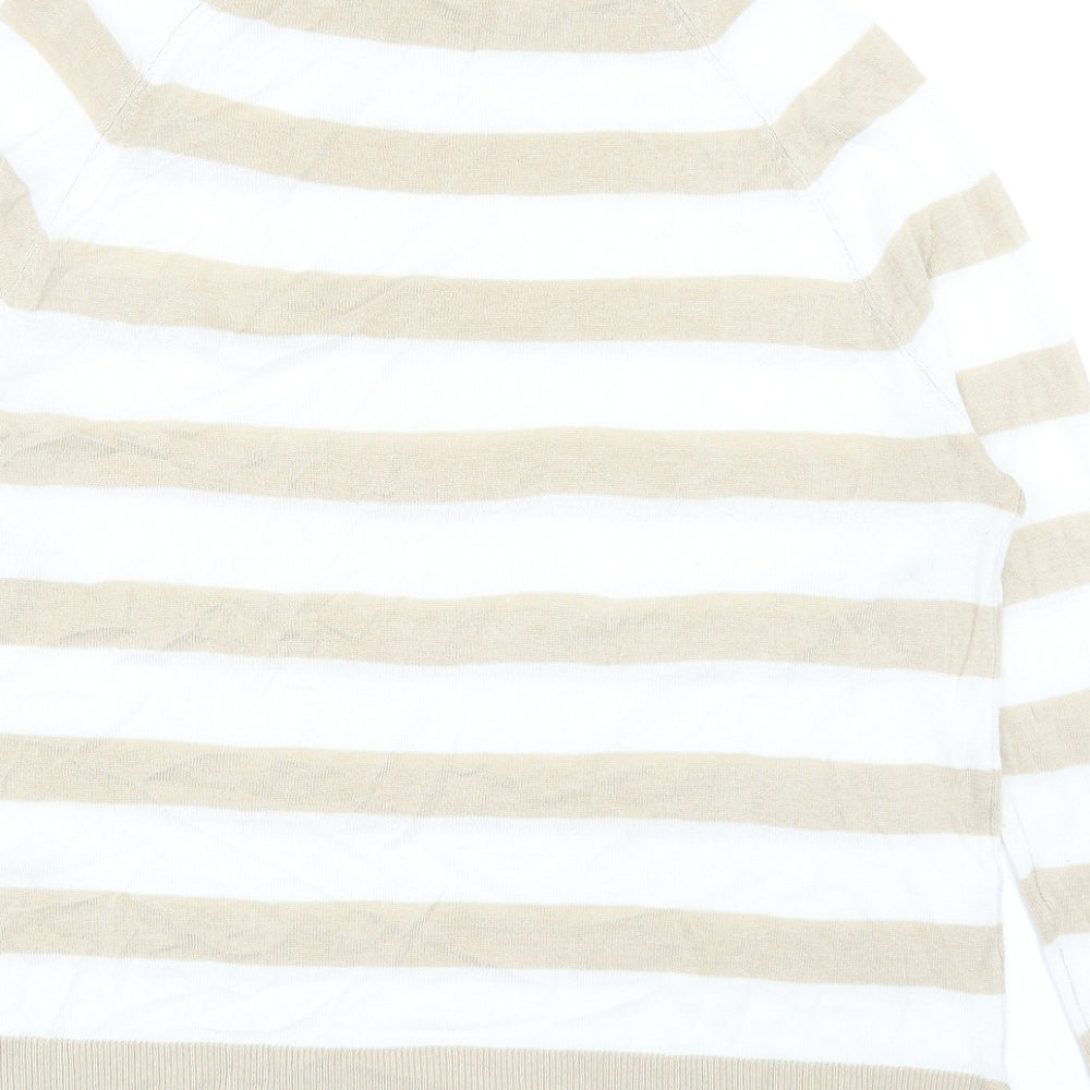 M&Co Womens Beige Roll Neck Striped Viscose Pullover Jumper Size 10