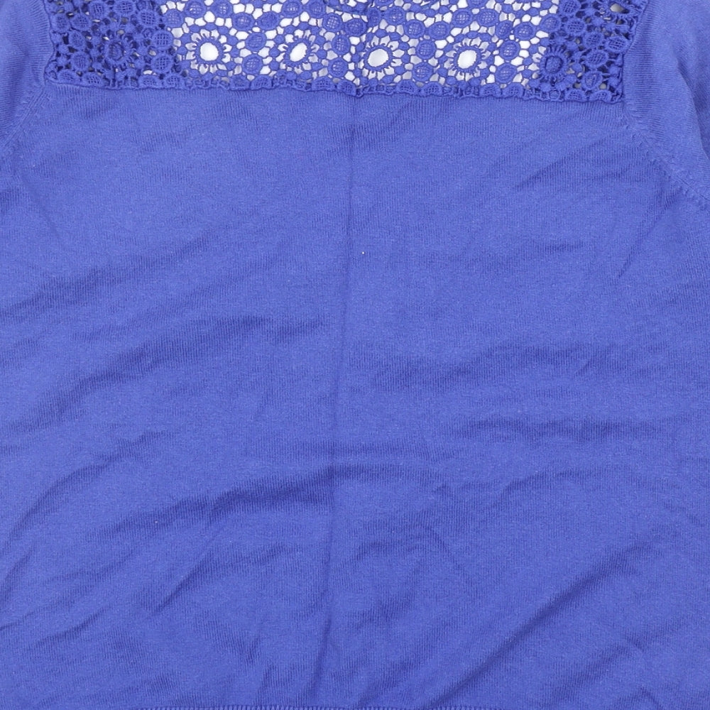 Zara Womens Blue Round Neck Geometric Cotton Cardigan Jumper Size L