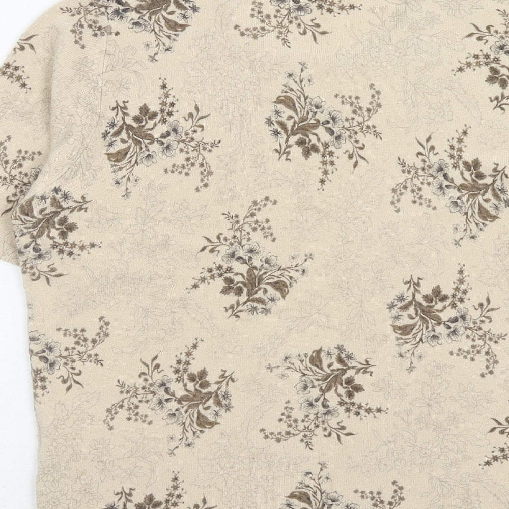 Marks & Spencer Womens Beige Scoop Neck Floral Acrylic Pullover Jumper Size 16