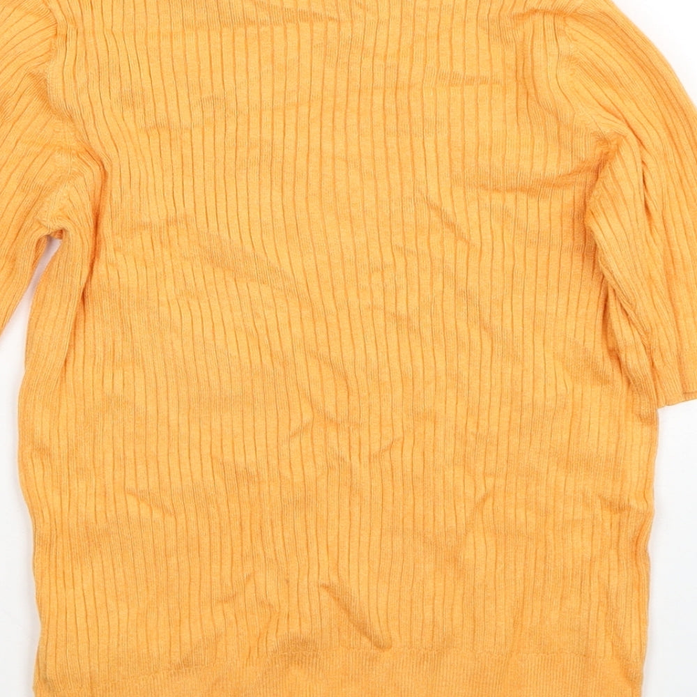 Marks & Spencer Womens Orange Scoop Neck Viscose Pullover Jumper Size 8 - Ribbed