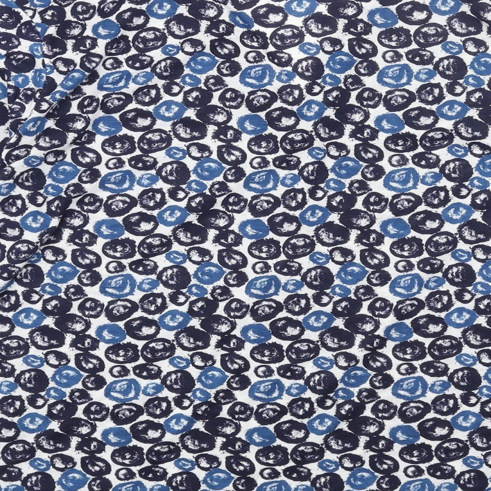 Isle Womens Blue Geometric Polyester Basic T-Shirt Size M V-Neck