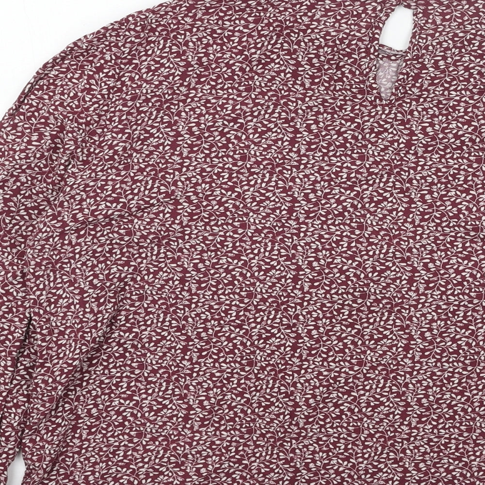 Marks & Spencer Womens Red Floral Viscose Basic Blouse Size 16 Scoop Neck