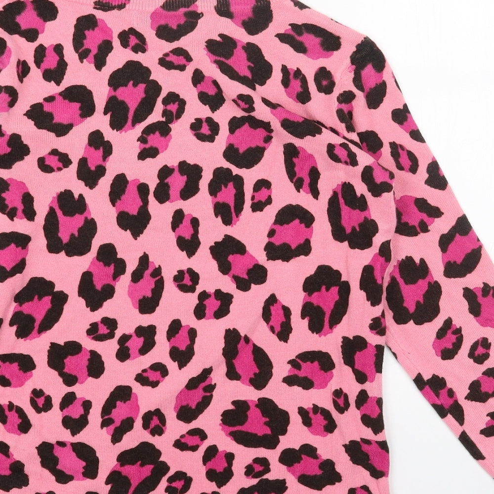 Marks & Spencer Womens Pink Boat Neck Animal Print Acrylic Pullover Jumper Size 6 - Leopard Print