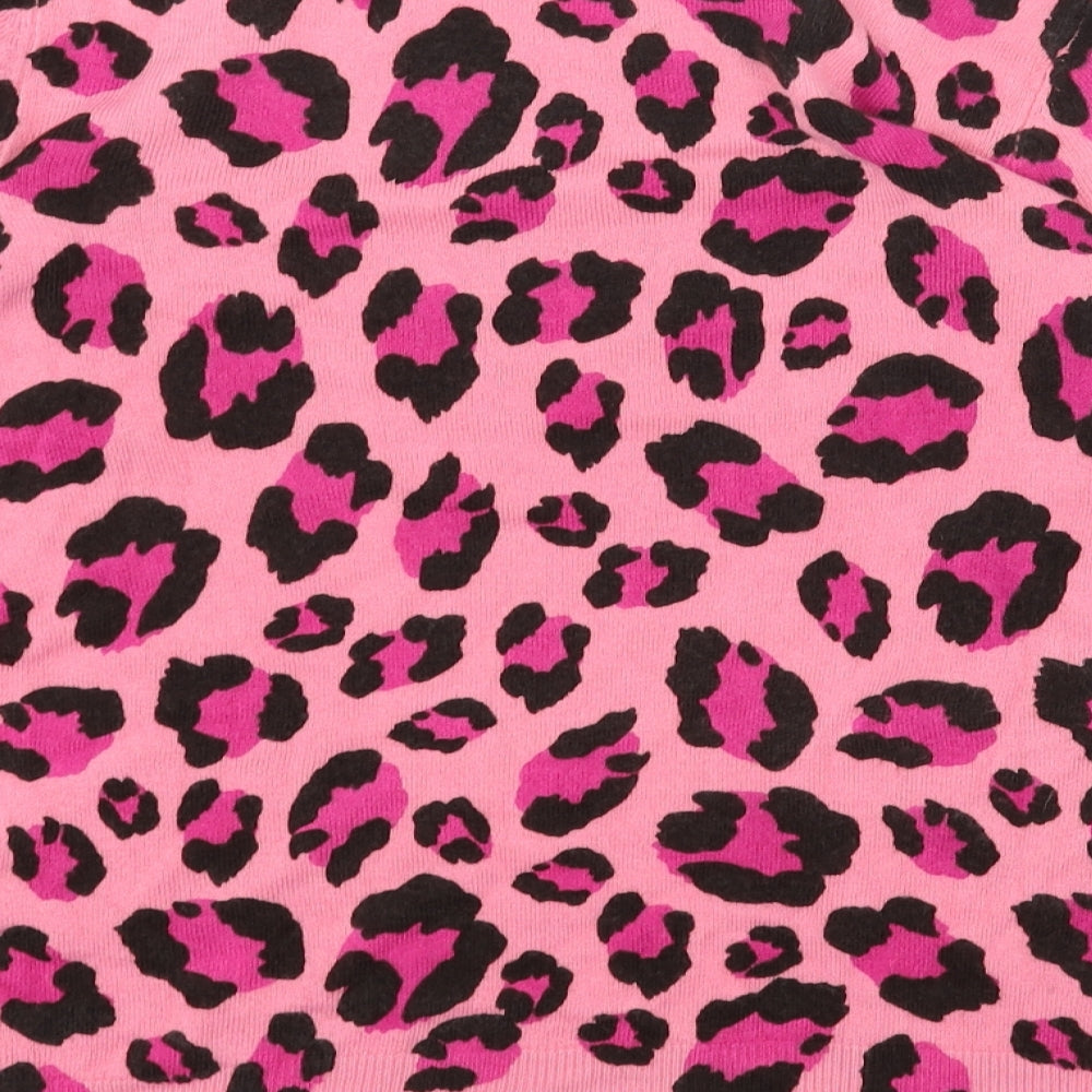 Marks & Spencer Womens Pink Scoop Neck Animal Print Acrylic Pullover Jumper Size 6 - Leopard Print