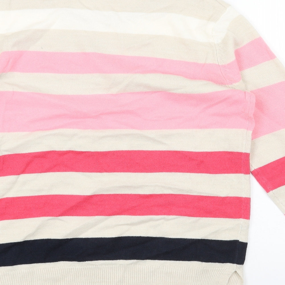 Marks & Spencer Womens Beige Scoop Neck Striped Acrylic Pullover Jumper Size 6