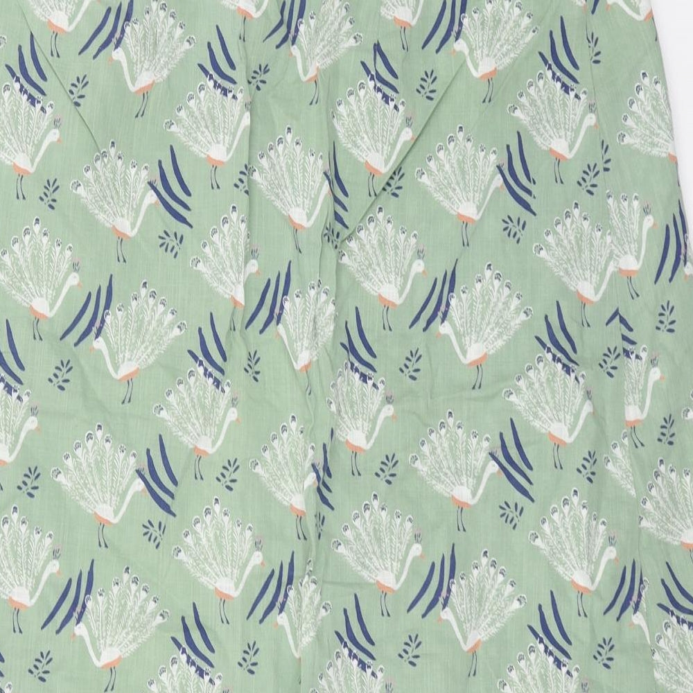 Preworn Womens Green Geometric Cotton Straight & Pencil Skirt Size 34 Button