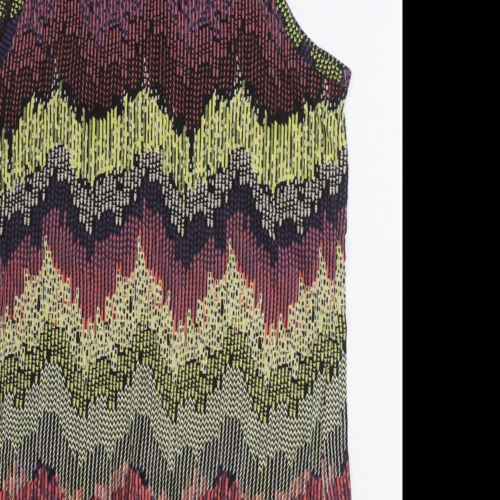 New Look Womens Multicoloured Geometric Polyester Basic Tank Size 8 Round Neck