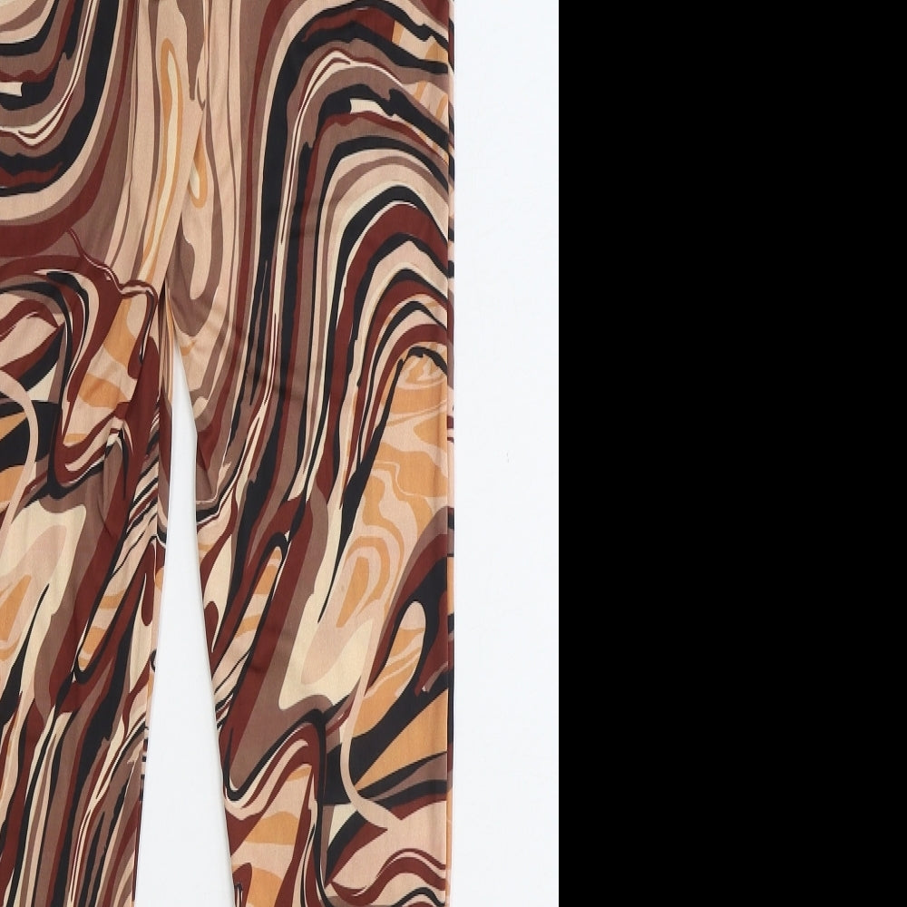 PRETTYLITTLETHING Womens Brown Geometric Polyester Jogger Leggings Size 6