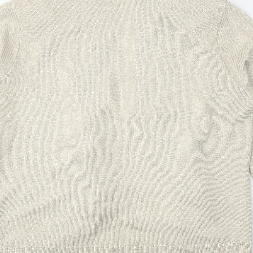 Preworn Womens Beige V-Neck Acrylic Cardigan Jumper Size 4