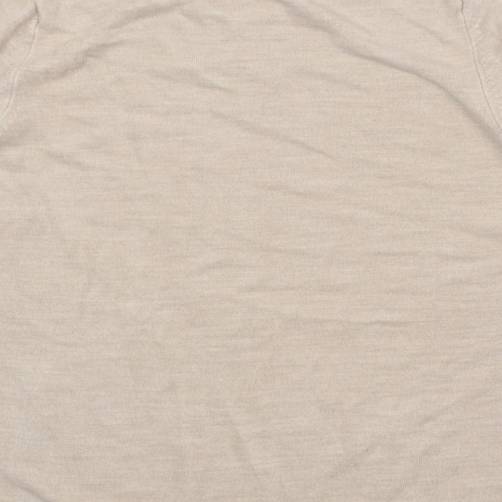Classic Womens Beige Round Neck Acrylic Pullover Jumper Size 18