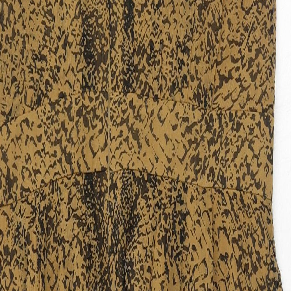 Great Plains Womens Brown Geometric Polyester A-Line Size M V-Neck Zip