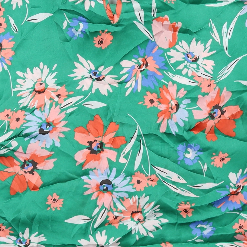 Clements Ribeiro Womens Green Floral Polyester Basic Blouse Size L Cowl Neck