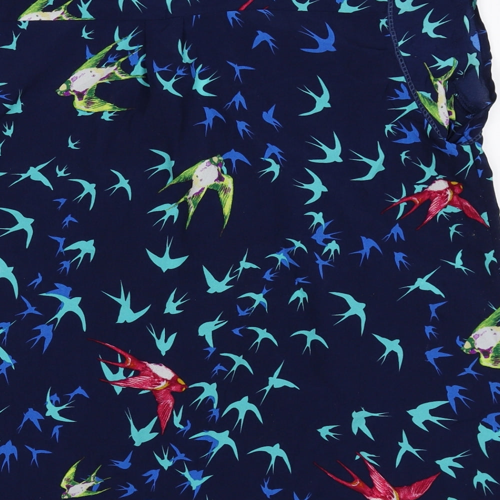 Flamant Rose Womens Blue Geometric Polyester Basic T-Shirt Size L V-Neck - Bird Pattern