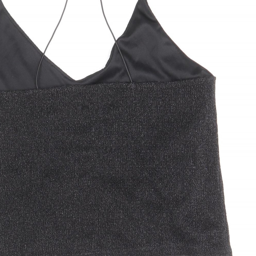 Sparkle & Fade Womens Black Polyester Camisole Blouse Size M V-Neck - Cross Strap Detail
