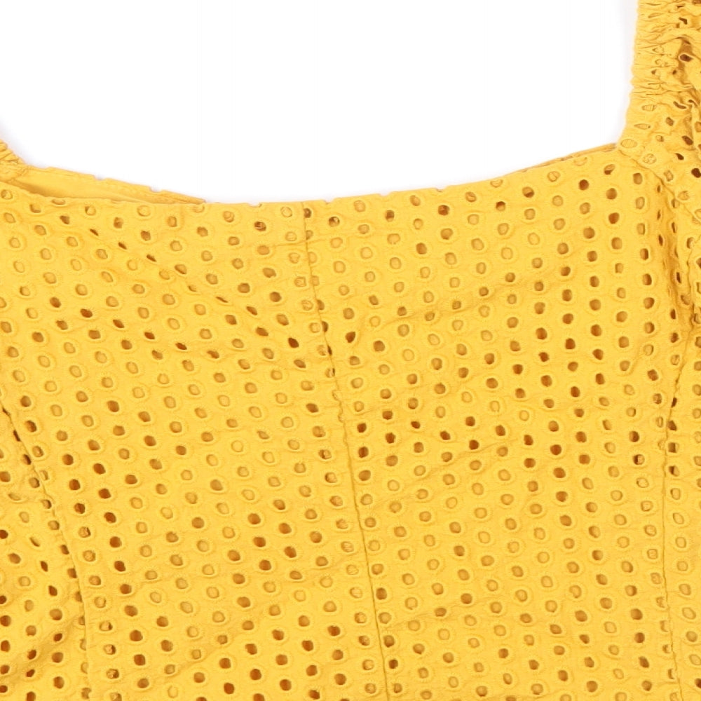 H&M Womens Yellow Cotton Basic Blouse Size 12 Sweetheart