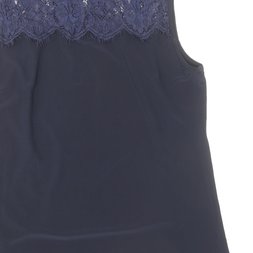 Julipa Womens Blue Floral Polyamide Basic Tank Size 16 Round Neck