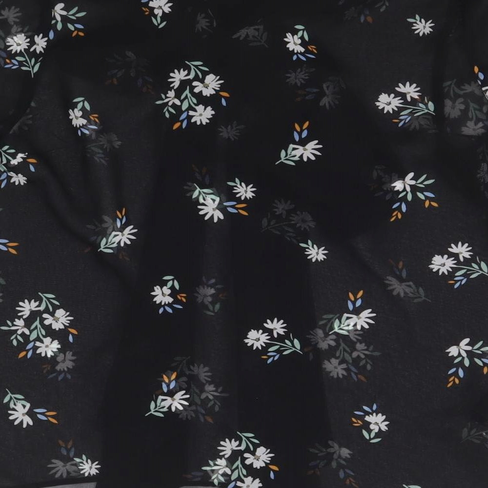 Marks & Spencer Womens Black Floral Polyester Basic Button-Up Size 6 V-Neck