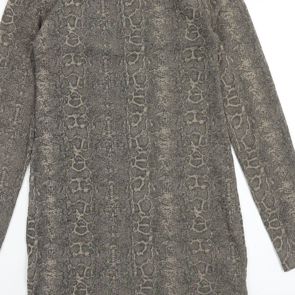 Zara Womens Grey Animal Print Polyester Mini Size S V-Neck Pullover - Snake Print