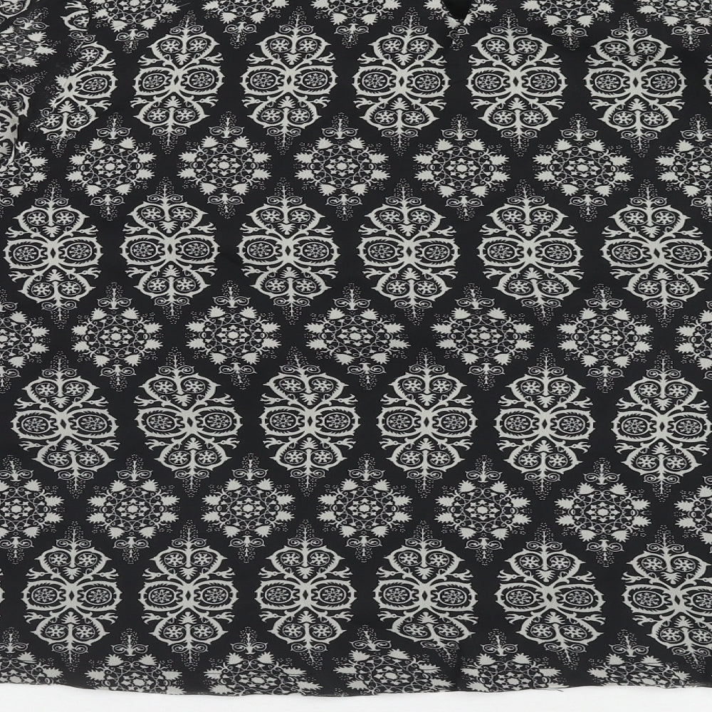 Poppy Lux Womens Black Geometric Polyester Basic Blouse Size 16 Scoop Neck