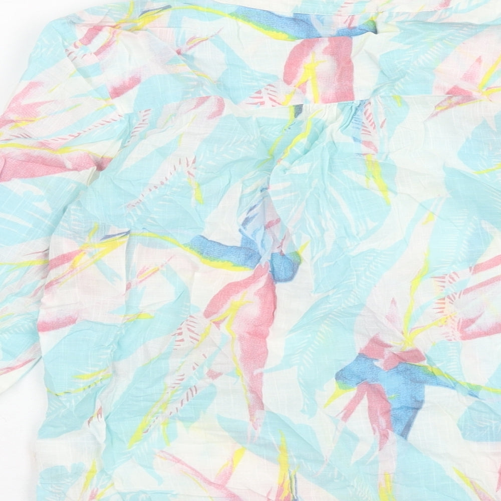 DASH Womens Blue Geometric Cotton Basic Blouse Size 10 V-Neck