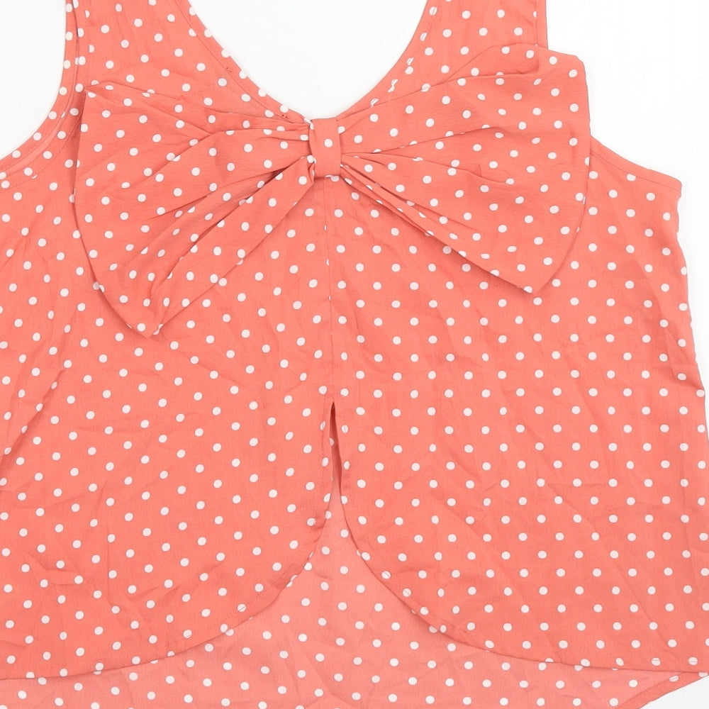 Love & Soul Womens Pink Polka Dot Polyester Basic Tank Size 10 Scoop Neck
