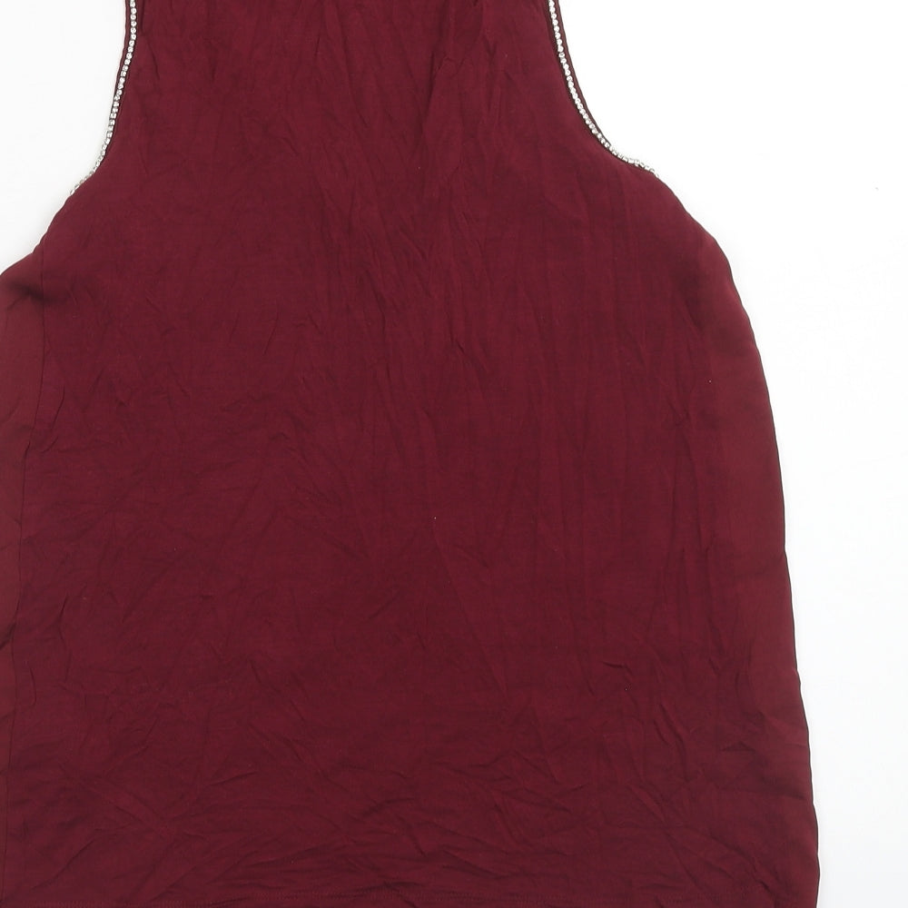 Warehouse Womens Red Polyester Basic Tank Size 12 Round Neck