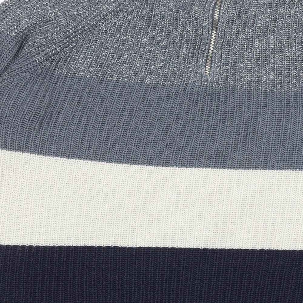 Papaya Womens Blue Scoop Neck Striped Acrylic Pullover Jumper Size S