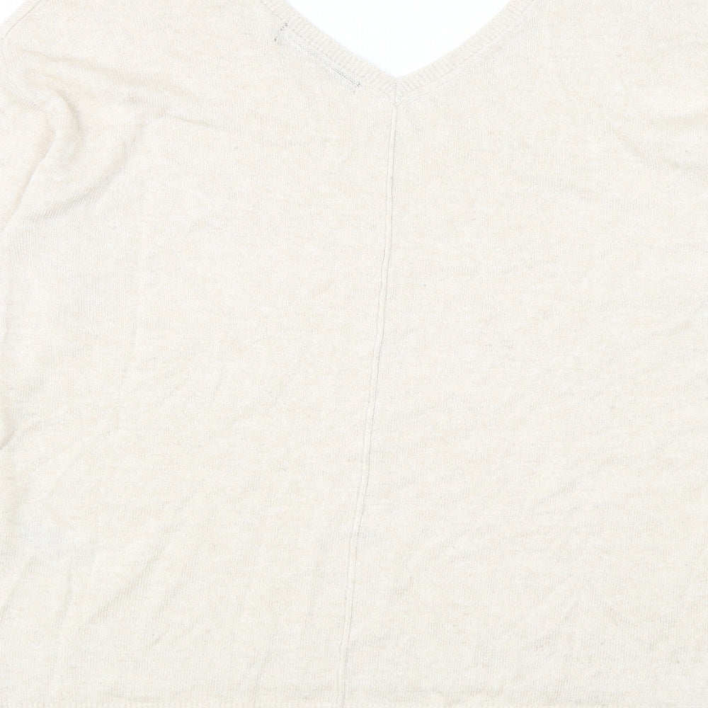 Marks & Spencer Womens Beige V-Neck Viscose Pullover Jumper Size 8
