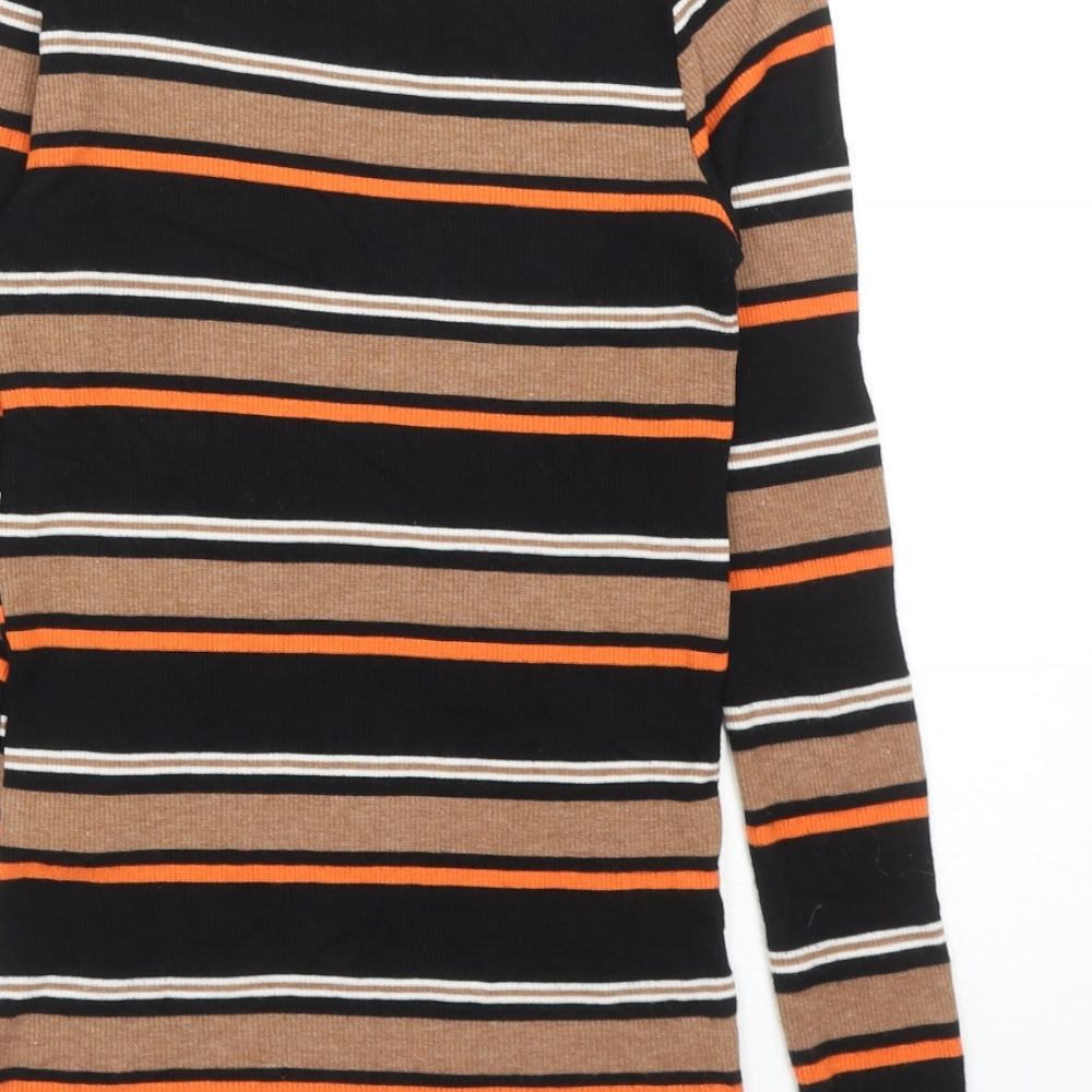 New Look Womens Multicoloured Striped Viscose Basic Blouse Size 10 Round Neck