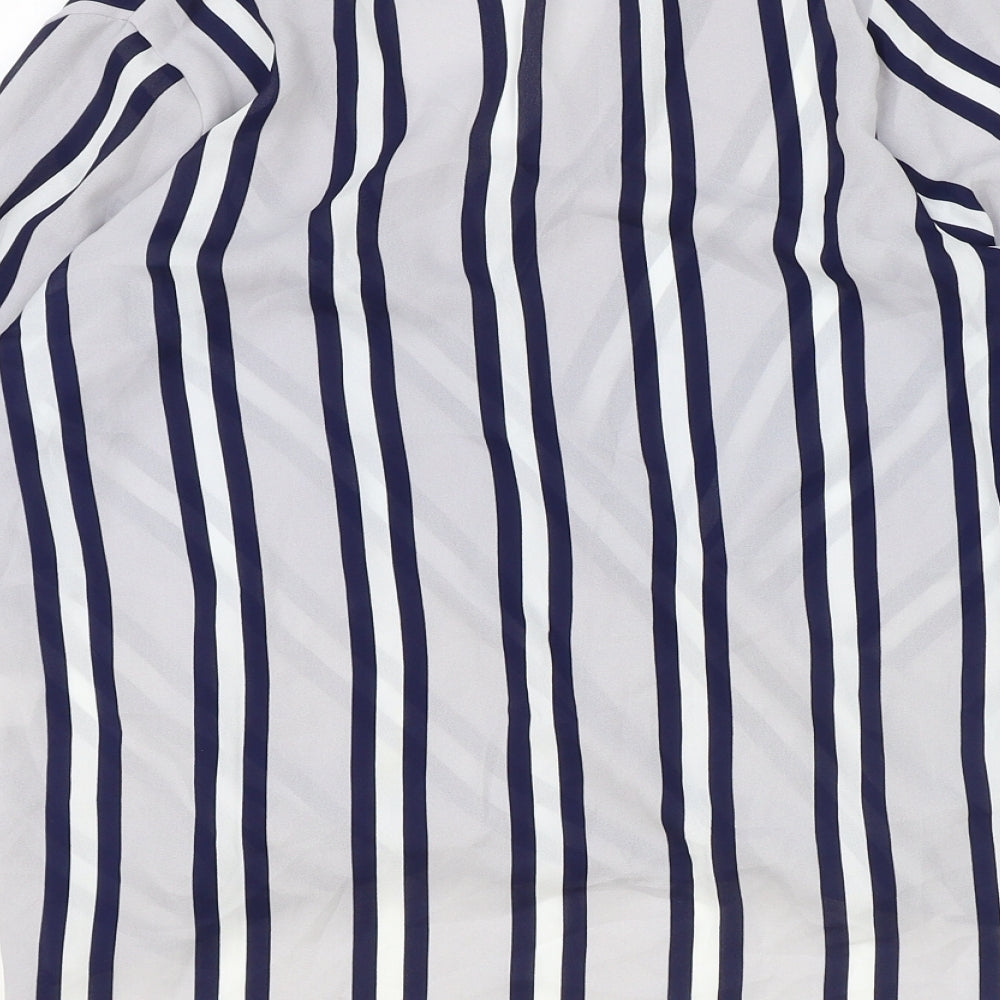 Atmosphere Womens Blue Striped Polyester Basic Blouse Size 8 V-Neck
