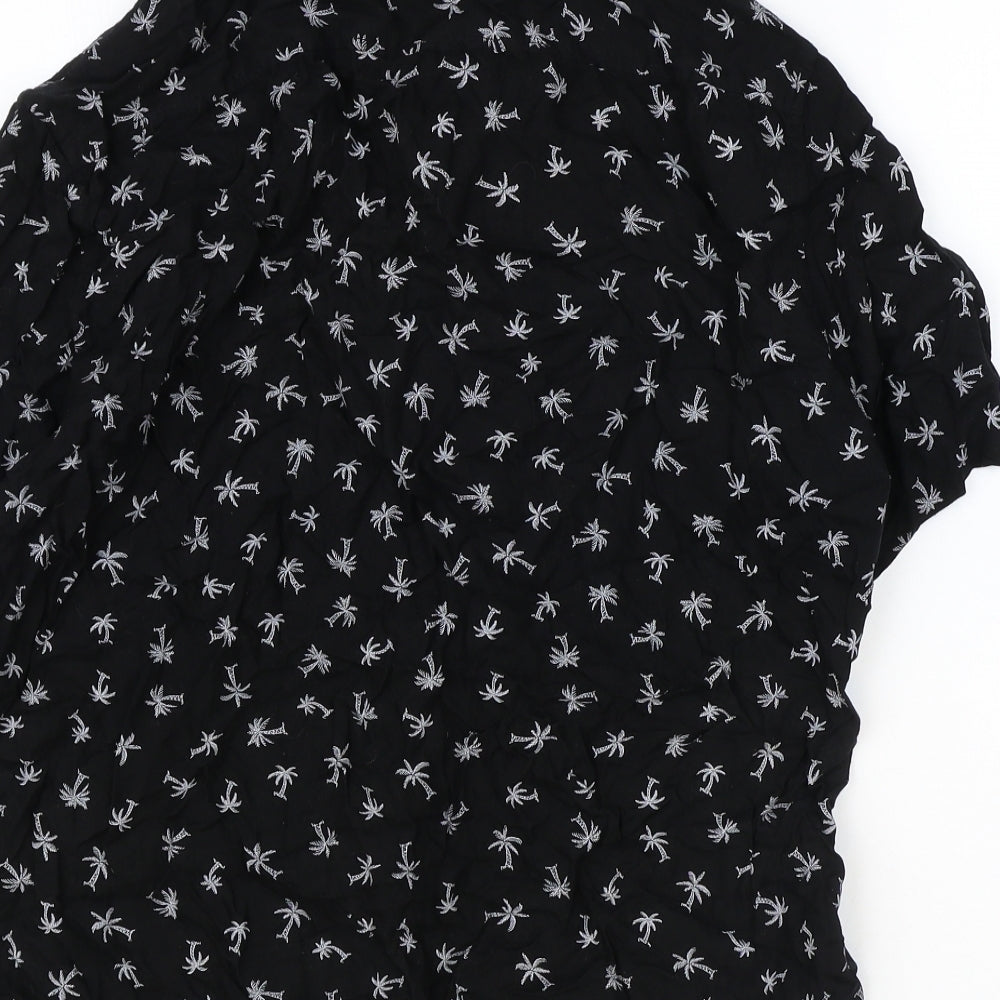 H&M Womens Black Geometric Viscose Basic Button-Up Size M Collared - Palm Tree Pattern
