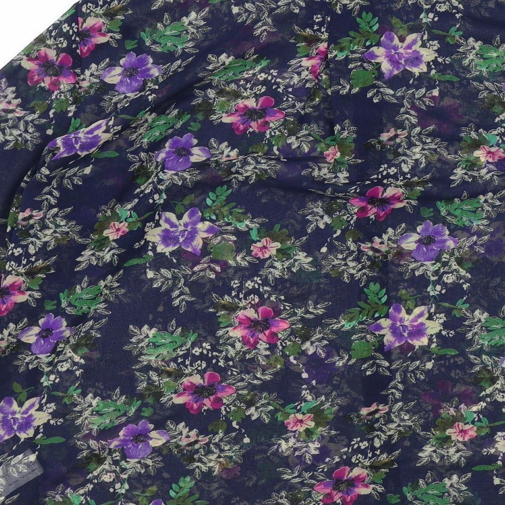 Zara Womens Blue Floral Polyester Basic Button-Up Size L Collared