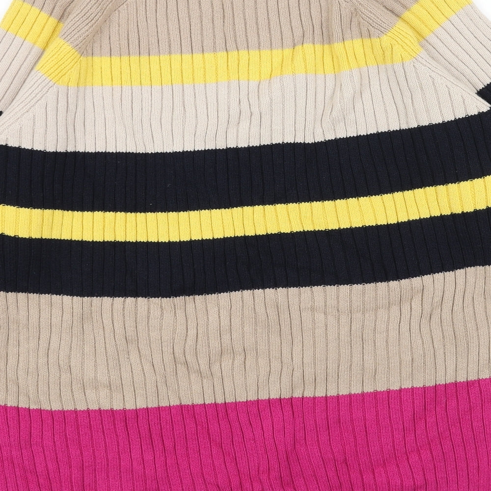 Marks & Spencer Womens Beige High Neck Striped Acrylic Pullover Jumper Size M