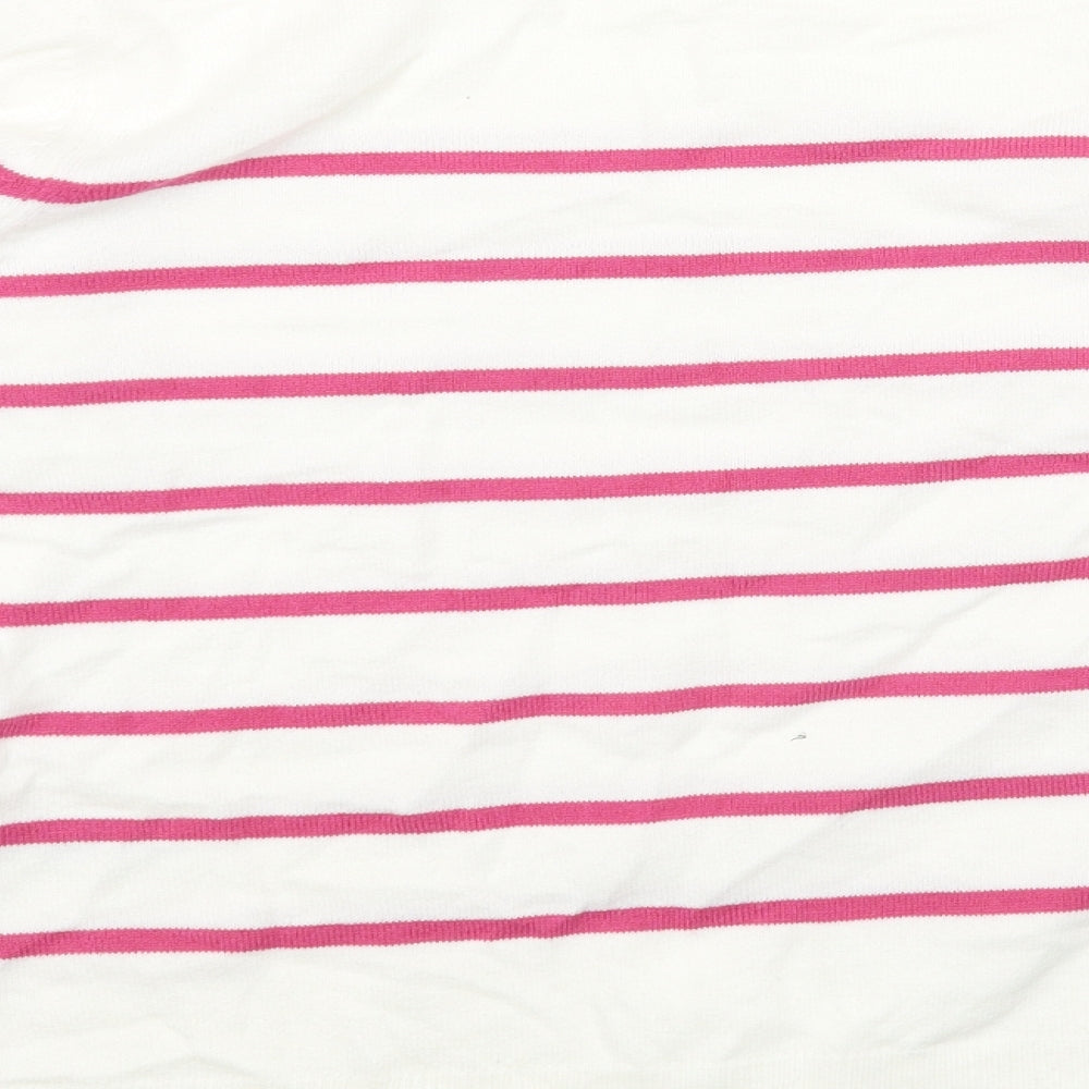 Marks & Spencer Womens White Round Neck Striped Acrylic Pullover Jumper Size 12